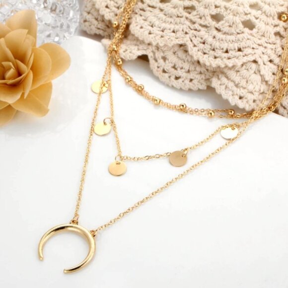 Celestial Multi-Layer Choker‎ Moon Pendant Necklace - Picture 2 of 5